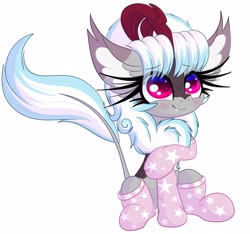 Size: 3743x3502 | Tagged: safe, artist:windykirin, imported from derpibooru, oc, oc only, oc:windshear, kirin, blushing, clothes, cute, eye clipping through hair, eyebrows, eyebrows visible through hair, female, high res, horn, kirin oc, kirinbetes, long eyelashes, ocbetes, simple background, sitting, socks, solo, white background