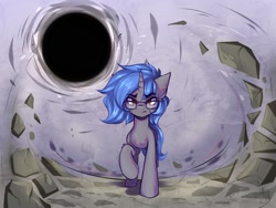 Size: 1600x1200 | Tagged: safe, artist:falafeljake, imported from derpibooru, oc, oc only, pony, unicorn, black hole, commission, eyebrows, eyebrows visible through hair, glasses, horn, looking at you, raised hoof, signature, solo, unicorn oc