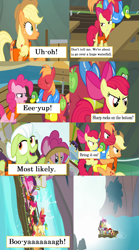 Size: 1280x2300 | Tagged: safe, artist:captainponyboy1999, edit, edited screencap, imported from derpibooru, screencap, apple bloom, applejack, big macintosh, granny smith, pinkie pie, earth pony, pony, caption, comic, disney, female, male, scene interpretation, screencap comic, text, the emperor's new groove, water, waterfall