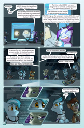 Size: 2079x3142 | Tagged: safe, artist:captainhoers, imported from derpibooru, oc, oc only, oc:aurora (hoers), oc:brioche, oc:charger, oc:concorde, oc:high frontier, oc:redwood (captainhoers), oc:rosetta (stardust), oc:sequoia (captainhoers), oc:ursid, oc:vega, oc:wolfram, oc:zambuko, deer, griffon, kirin, pegasus, pony, unicorn, zebra, comic:stardust:the sky belongs to no one, buck, comic, computer, conference room, conference table, cookie, deer oc, dialogue, doe, female, food, glasses, goggles, goggles on head, griffon oc, grin, high res, kirin oc, laptop computer, male, mare, name tag, non-pony oc, nonbinary, offspring, one wing out, parent:soarin', parent:spitfire, parents:soarinfire, slideshow, smiling, speech bubble, stallion, stuttering, waving, wings, zebra oc