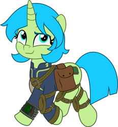 Size: 4635x5000 | Tagged: safe, alternate version, artist:jhayarr23, imported from derpibooru, oc, oc:littlepip, unicorn, fallout equestria, alternate design, alternate littlepip interpretation, clothes, commission, commissioner:solar aura, horn, jumpsuit, pipbuck, simple background, transparent background, unicorn oc, vault suit, ych result