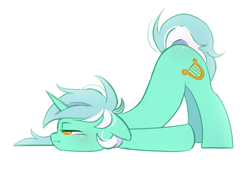 Size: 1125x765 | Tagged: safe, artist:melodylibris, imported from derpibooru, lyra heartstrings, pony, unicorn, face down ass up, female, floppy ears, frown, mare, simple background, solo, tired, white background