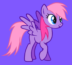 Size: 649x593 | Tagged: safe, artist:durpy, artist:mlpfanboy579, imported from derpibooru, starsong, pegasus, pony, base used, cute, female, g3, g3 to g4, g4, generation leap, mare, purple background, raised hoof, raised leg, recolor, simple background, smiling, solo, starsawwwng