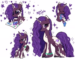 Size: 2048x1623 | Tagged: safe, artist:petaltwinkle, imported from derpibooru, izzy moonbow, pony, unicorn, clover, coloring, dexterous hooves, doll, dreadlocks, female, filly, foal, four leaf clover, g5, heart, heart eyes, hug, mare, older, older violette rainbow, simple background, solo, sparkles, starry eyes, toy, violette rainbow, vitiligo, white background, wingding eyes