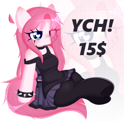 Size: 2496x2464 | Tagged: safe, artist:arwencuack, imported from derpibooru, pinkie pie, anthro, advertisement, arm hooves, commission, pinkamena diane pie, solo, ych result, your character here