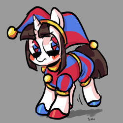 Size: 2000x2000 | Tagged: safe, artist:taikk0, imported from derpibooru, earth pony, pony, female, gray background, mare, pomni, ponified, simple background, solo, the amazing digital circus