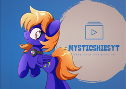 Size: 2500x1769 | Tagged: safe, artist:trackheadtherobopony, imported from derpibooru, oc, oc only, oc:mystic skies, pegasus, pony, headset, logo, looking back, rearing, solo