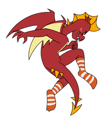 Size: 3400x3792 | Tagged: safe, artist:aaron amethyst, imported from derpibooru, garble, dragon, action pose, clothes, crew socks, fangs, flying, freckles, looking back, male, orange socks, socks, solo, striped socks, white socks, wings