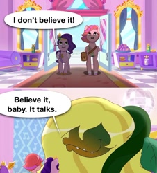 Size: 1062x1175 | Tagged: safe, edit, edited screencap, imported from derpibooru, screencap, pipp petals, pegasus, pony, spoiler:g5, spoiler:my little pony: tell your tale, spoiler:tyts01e64, audrey 2, comic, g5, little shop of horrors, long hair, mane melody (location), my little pony: tell your tale, plant, salon, screencap comic, venus flytrap, very bad hair day, windy (g5)