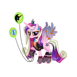 Size: 360x360 | Tagged: safe, imported from derpibooru, princess cadance, pony, balloon, clothes, edgy, gameloft, makeup, nightmare night, simple background, socks, solo, transparent background