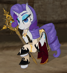 Size: 1246x1352 | Tagged: safe, artist:raritymylove, imported from derpibooru, rarity, chest fluff, clothes, ear fluff, lineage 2, looking at you, solo, staff, video game