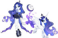 Size: 4188x2715 | Tagged: safe, artist:gihhbloonde, imported from derpibooru, oc, oc only, unnamed oc, alicorn, human, pony, equestria girls, adoptable, bare shoulders, blue lipstick, boots, chains, circlet, clothes, corset, crossover fusion, cyan eyes, detached sleeves, dress, ethereal mane, ethereal tail, eyeshadow, female, fishnet clothing, floating tiara, fusion, fusion:princess luna, fusion:spectra vondergeist, gradient horn, gradient legs, gradient mane, gradient tail, hoof shoes, horn, jewelry, lightly watermarked, lipstick, looking back, makeup, mare, monster high, necklace, open mouth, see-through, self paradox, self ponidox, shoes, simple background, smiling, sparkly tail, spread wings, tail, tiara, transparent background, transparent wings, watermark, wings