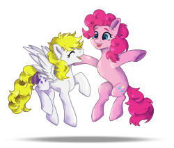 Size: 2000x1700 | Tagged: safe, artist:lambydwight, imported from derpibooru, pinkie pie, surprise, earth pony, pegasus, pony, g1, mlp fim's thirteenth anniversary, simple background, transparent background