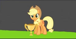 Size: 1080x553 | Tagged: safe, artist:hako33, edit, imported from derpibooru, applejack, earth pony, pony, comic:sports up, cute, female, jackabetes, solo, trophy