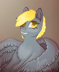 Size: 2500x3050 | Tagged: safe, artist:lunayourlife, imported from derpibooru, derpy hooves, pegasus, pony, brown background, female, g4, simple background, solo
