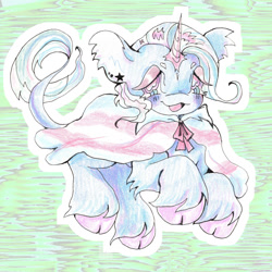 Size: 1280x1280 | Tagged: safe, artist:larvaecandy, imported from derpibooru, trixie, classical unicorn, pony, unicorn, cloven hooves, horn, leonine tail, pride, pride flag, solo, traditional art, trans trixie, transgender, transgender pride flag, unshorn fetlocks