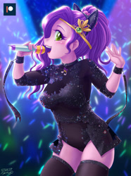 Size: 1000x1343 | Tagged: safe, artist:uotapo, imported from derpibooru, pipp petals, human, equestria girls, ariana grande, clothes, dress, equestria girls (g5), equestria girls-ified, female, g5, g5 to equestria girls, generation leap, looking at you, microphone, open mouth, singing, solo