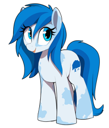 Size: 900x1050 | Tagged: safe, artist:thebatfang, imported from ponybooru, oc, oc only, earth pony, blue coat, blue eyes, blue mane, female, long mane, mare, piebald, solo, spotted