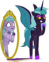 Size: 1354x1708 | Tagged: safe, artist:equestriaexploration, imported from derpibooru, alicorn, pony, duality, mirror, nightmarified, shiny sparks, simple background, transparent background