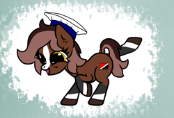 Size: 1678x1142 | Tagged: safe, artist:scandianon, imported from derpibooru, pony, coat markings, dock, facial markings, female, filly, flag, foal, happy, hat, hooves, nation ponies, open mouth, open smile, ponified, running, sealand, smiling, socks (coat markings), tail