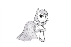 Size: 2351x1567 | Tagged: safe, artist:radde, imported from derpibooru, oc, oc:jc, earth pony, pony, clothes, dress, earth pony oc, monochrome, sketch, solo