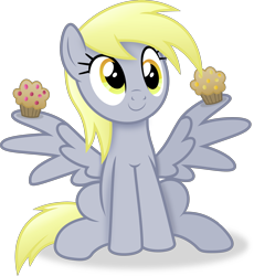 Size: 2927x3186 | Tagged: safe, artist:anime-equestria, imported from derpibooru, derpy hooves, pegasus, pony, female, food, g4, mare, muffin, simple background, sitting, smiling, solo, spread wings, transparent background, vector, wings