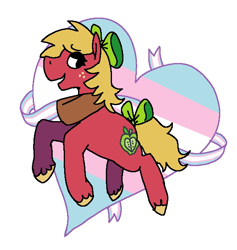 Size: 580x611 | Tagged: safe, artist:punkittdev, imported from derpibooru, big macintosh, earth pony, pony, bow, g4, hair bow, pride, pride flag, simple background, solo, tail, tail bow, trans big macintosh, transgender, transgender pride flag, white background