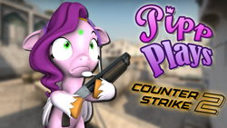 Size: 1920x1080 | Tagged: safe, artist:pika-robo, imported from derpibooru, pipp petals, pegasus, pony, series:pipp plays, 3d, counter-strike, fake thumbnail, female, frown, g4, g5, g5 to g4, gamer pipp, gaming headset, generation leap, gun, headset, imminent death, let's play, mare, shotgun, shrunken pupils, source filmmaker, weapon, youtube thumbnail