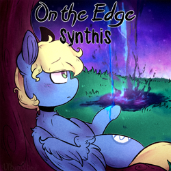 Size: 1400x1400 | Tagged: safe, artist:urbanqhoul, imported from derpibooru, oc, oc only, oc:synthis, pegasus, pony, lying down, oil, on back, solo, song cover, tree, unamused