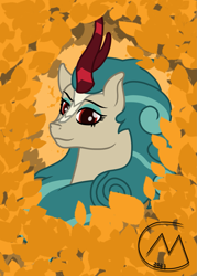 Size: 1281x1793 | Tagged: safe, artist:maître cervidé, imported from derpibooru, rain shine, kirin, bust, leaf, ponytober, portrait, signature