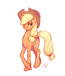 Size: 1329x1561 | Tagged: safe, artist:jsdhwdmax028, imported from derpibooru, applejack, earth pony, pony, hat, one eye closed, simple background, smiling, solo, white background, wink