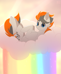 Size: 1335x1620 | Tagged: safe, artist:elektra-gertly, imported from derpibooru, oc, oc only, oc:sukko, pegasus, pony, cloud, commission, looking at you, male, on a cloud, rainbow, solo, stallion, ych result