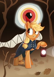 Size: 1448x2048 | Tagged: safe, artist:anotherdeadrat, imported from derpibooru, applejack, earth pony, pony, clothes, costume, lantern, over the garden wall, solo, tree