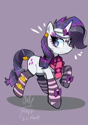 Size: 1240x1754 | Tagged: safe, artist:jully-park, imported from derpibooru, rarity, pony, unicorn, clothes, ear piercing, earring, eyeshadow, female, gameloft, gameloft interpretation, goth, jewelry, makeup, mare, piercing, scarf, simple background, socks, solo, striped socks