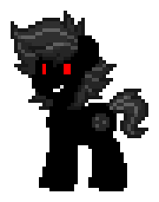 Size: 180x228 | Tagged: safe, imported from derpibooru, oc, oc only, oc:blue cookie, earth pony, pony, pony town, creepy, creepy smile, dark skin, earth pony oc, halloween, holiday, pixel art, red eyes, simple background, smiling, solo, spooky, transparent background