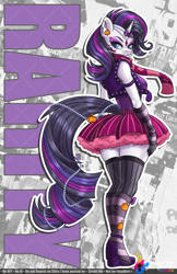 Size: 792x1224 | Tagged: safe, artist:inkkeystudios, imported from derpibooru, rarity, anthro, unicorn, clothes, edgy, emo, furry, gameloft, goth, jewelry, makeup, punk, socks, solo, thigh highs