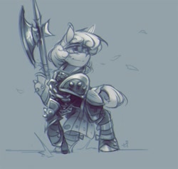 Size: 2048x1943 | Tagged: safe, artist:feelinnglad, imported from derpibooru, oc, earth pony, armor, female, halberd, mare, solo, standing on two hooves, weapon