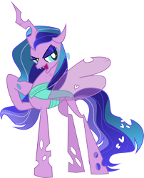 Size: 7296x9034 | Tagged: safe, artist:shootingstarsentry, imported from derpibooru, oc, oc only, oc:willow, changeling, changeling queen, absurd resolution, changeling oc, changeling queen oc, eyeshadow, fangs, female, hoof on chest, insect wings, lidded eyes, makeup, open mouth, open smile, simple background, smiling, solo, spread wings, transparent background, wings