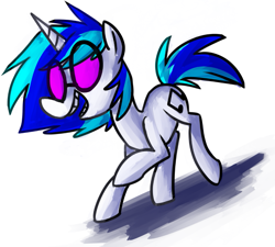 Size: 791x712 | Tagged: safe, artist:ghost, imported from derpibooru, dj pon-3, vinyl scratch, pony, unicorn, female, raised hoof, simple background, smiling, solo, white background
