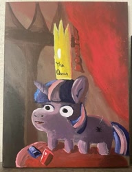 Size: 463x602 | Tagged: safe, artist:tjpones, twilight sparkle, crown, cursed, irl, jewelry, oil painting, photo, post-apocalyptic, regalia, throne, traditional art, twiggie