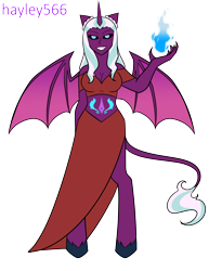 Size: 2134x2606 | Tagged: safe, artist:hayley566, imported from derpibooru, opaline arcana, demon, human, satyr, alicorn humanization, black sclera, clothes, eared humanization, evil grin, female, fire, g5, grin, halloween, holiday, horn, horned humanization, humanized, midriff, shirt, simple background, skirt, smiling, solo, tail, tailed humanization, tattoo, transparent background, unshorn fetlocks, winged humanization