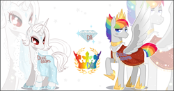 Size: 3800x1984 | Tagged: safe, artist:dixieadopts, imported from derpibooru, oc, oc only, oc:pristine, oc:rainbow charm, alicorn, pony, unicorn, female, male, mare, stallion