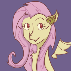 Size: 1280x1280 | Tagged: safe, imported from derpibooru, fluttershy, bat pony, pony, bat ponified, fangs, female, flutterbat, race swap, simple background