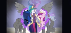 Size: 1624x750 | Tagged: source needed, safe, artist:subtlebrush, imported from derpibooru, princess cadance, princess celestia, princess luna, twilight sparkle, alicorn, alicorn tetrarchy, twilight sparkle (alicorn)