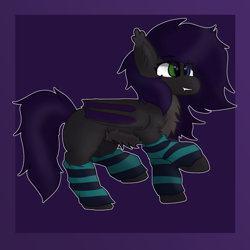 Size: 2000x2000 | Tagged: safe, artist:geo, imported from derpibooru, oc, oc:malaise, bat pony, clothes, gradient background, leg warmers, male, socks, stallion, striped socks