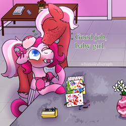 Size: 2000x2000 | Tagged: safe, artist:whimsicalseraph, imported from derpibooru, oc, oc only, oc:raspberry sorbet, oc:strawberry syrup, pegasus, pony, ageplay, duo, female, incest, kinktober 2023, lesbian, pacifier, twincest, twins