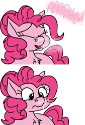 Size: 9145x13497 | Tagged: safe, artist:graymist, imported from derpibooru, pinkie pie, absurd resolution, comic, cute, dripping, humor, mane, messy mane, mucus, nostril flare, nostrils, open mouth, simple background, sneeze cloud, sneezing, snot, snot string, surprised, transparent background