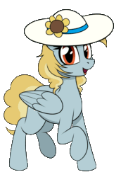 Size: 1496x2056 | Tagged: safe, artist:seafooddinner, oc, oc:fair flyer, pegasus, pony, animated, cute, dancing, female, folded wings, gif, happy, hat, looking at you, mare, mare fair, pegasus oc, simple background, solo, sun hat, transparent background, wings