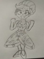 Size: 780x1040 | Tagged: safe, artist:trainerrichie, imported from derpibooru, scootaloo, human, equestria girls, alternate hairstyle, clothes, dress, excited, female, flower girl, flower girl dress, glass slipper (footwear), glass slippers, grin, humanized, smiling, solo, traditional art