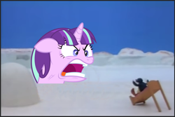 Size: 942x629 | Tagged: safe, artist:polorenzielephant, imported from derpibooru, starlight glimmer, bird, penguin, pony, unicorn, female, mare, photoshop, pingu, ragelight glimmer